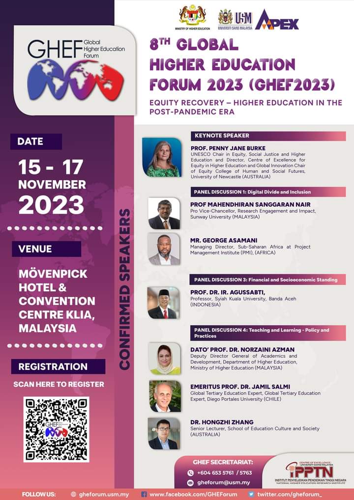 MIrohayati's tweet photo. 🌍 Join us at the 8th Global Higher Education Forum 2023, which will bring together leading experts, researchers, and practitioners from around the world to discuss and address critical issues in higher education. 🎓

#GHEF #GHEF2023 #HigherEducation
#EquityEquality https://t.co/25n1o7DEf0