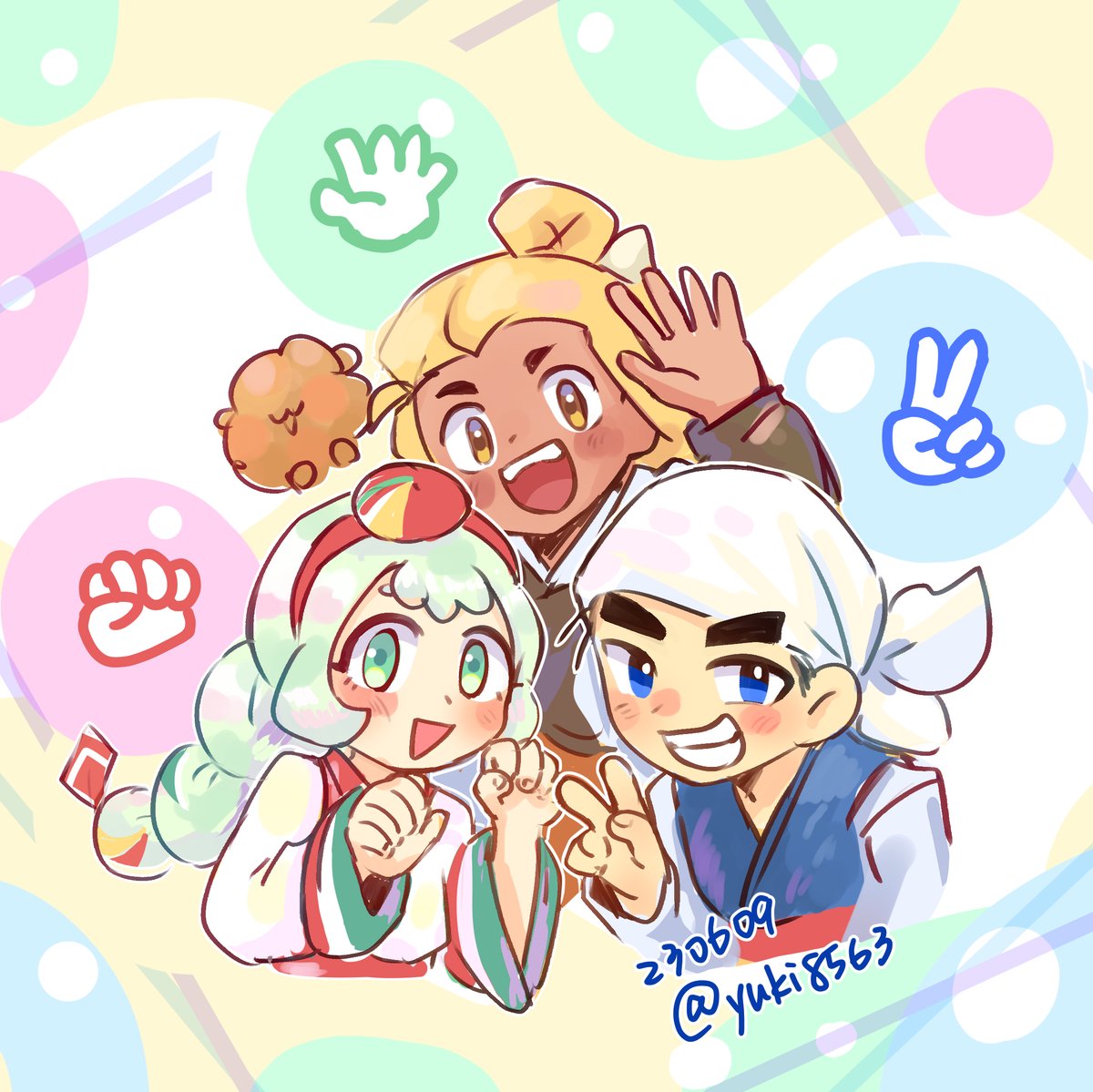 ☀️🍬🌾：✌️✊🖐️!!
#cookierun  #쿠키런 #cookierunfanart #Vagabondcookie #RebelCookie #OkchunCookie
午休畫一下（他們真的好好畫）