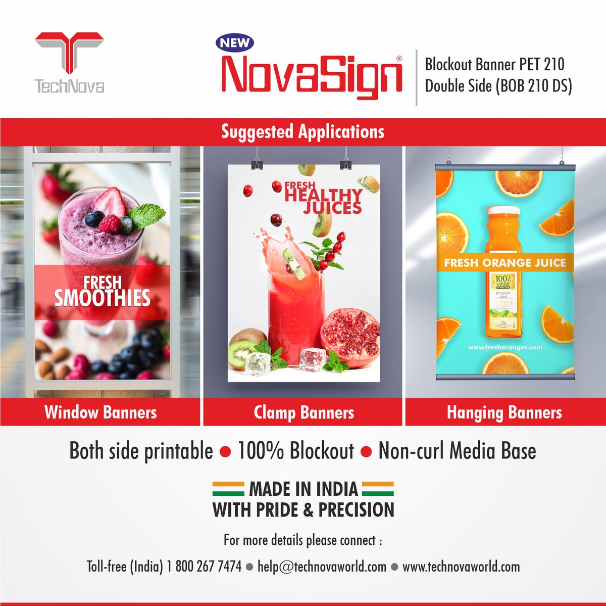 TechNovaWorld's tweet photo. Experience the new #NovaSign Blockout Banner PET 210 Double Side. Made In India by #TechNova. It’s 100% blockout properties and non-curl media base make it ideal for high quality double-sided printing. https://t.co/y3iPqIlQzS
#blockoutbanner #doublesidebanner #digitalprintmedia https://t.co/oKQUd70F31