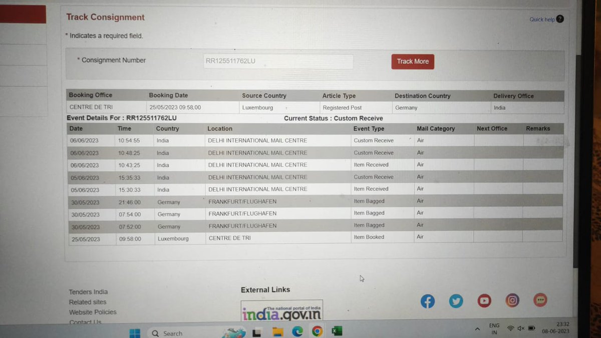 SKK43192575's tweet photo. @IndiaPostOffice Respected Mam / Sir, My parcel from Luxembourg (Tracking ID RR125511762LU) is showing to be in Delhi International Mail centre for 4 days and it's showing that the final destination country is Germany which is not correct. Kindly help please. @cpmgdelhi https://t.co/7elVSGkLyI