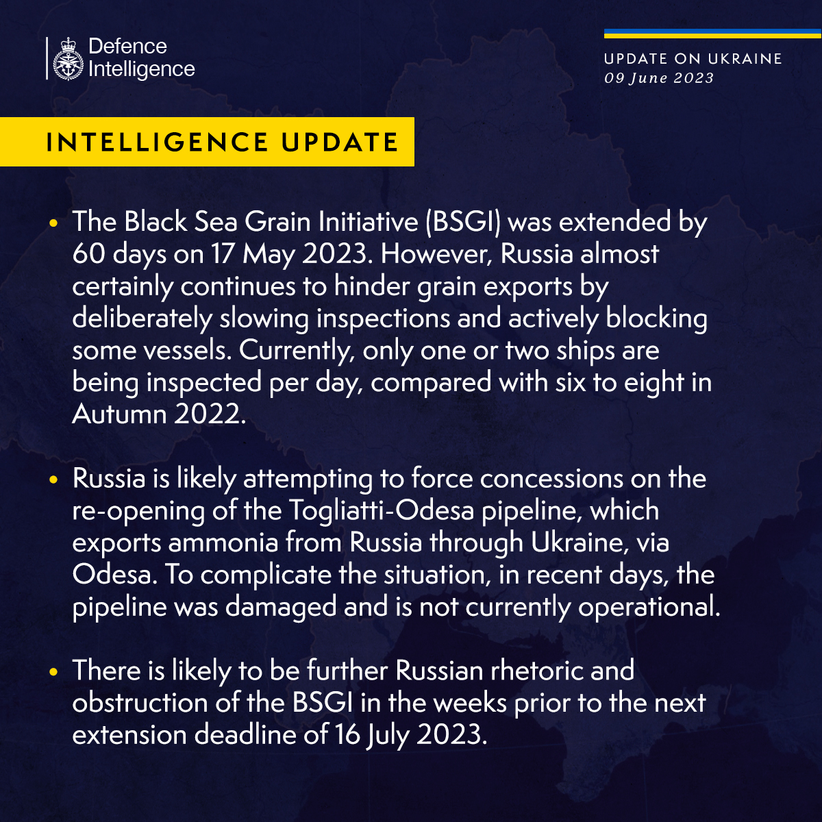 Latest Defence Intelligence update on the situation in Ukraine - 9 June 2023. Please read thread below for full image text.