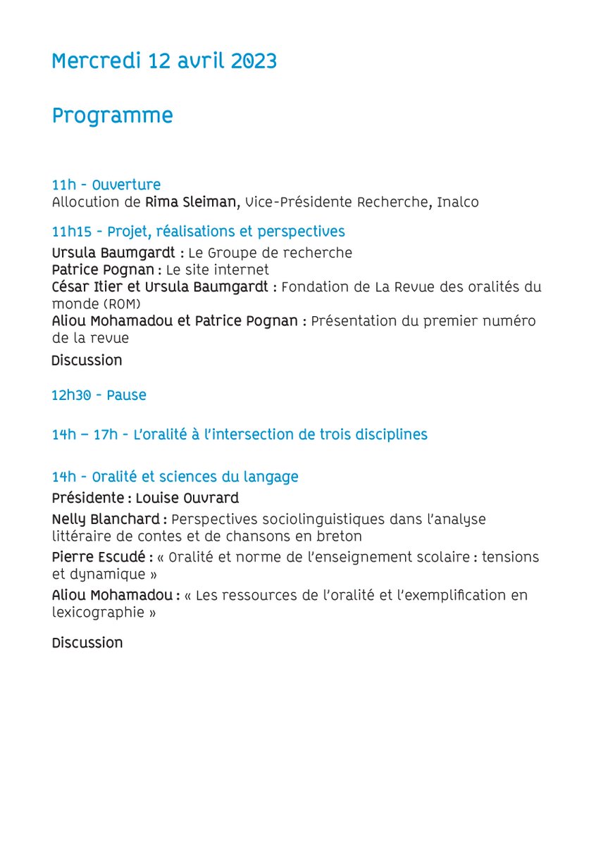 Plidam_Inalco's tweet image. Parution du premier numéro de
« Revue des oralités du monde : Projet, réalisations, perspectives »
Mercredi 12 avril 2023 / 11h00-17h00 / Auditorium