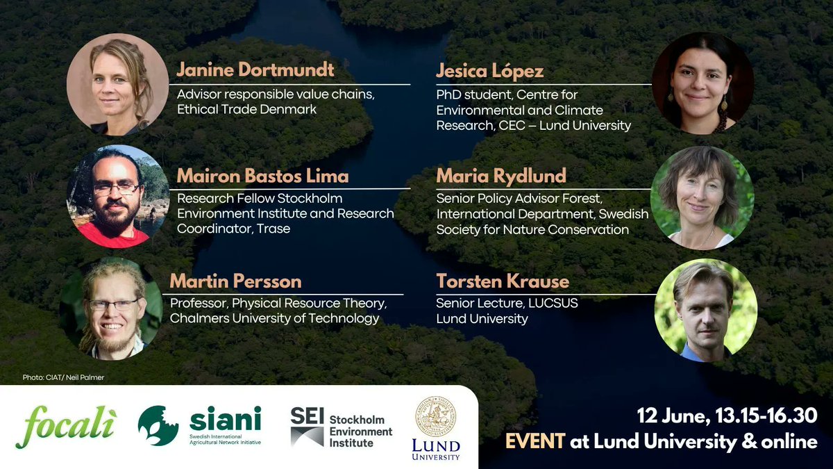 ⏰ Join @Focali_se @sustforum_LU @LUCSUS_LU @GMVcentrum @cec_lund on protecting forests and biodiversity and the new EU law on trade. Also discussions about sustainability and fairness in the transition of tropical forest region. bit.ly/3BNcHGS