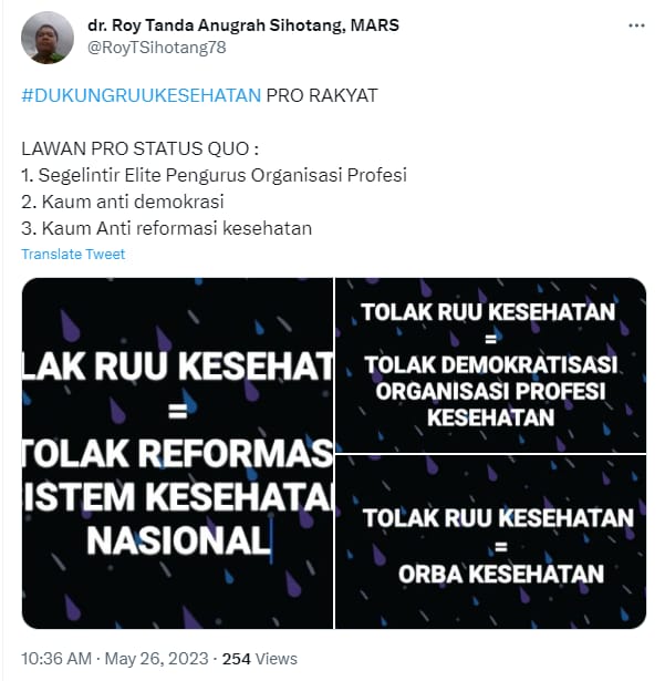 "Pro-kontra" (dlm tanda kutip), yg saya usulkan utk dihapus adl pro-kontra spt foto 2. Itu tidak ada manfaatnya bagi masyarakat, justru menyebabkan pembelahan sehingga diskursus soal RUU Kes menjadi tidak efektif. Padahal RUU itu mencakup BANYAK MASALAH terkait masy. 

Mangga.