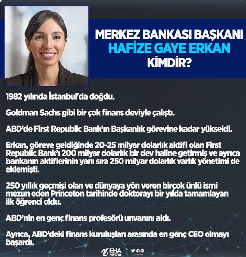 21 yıl önce şeriat geliyor,  irtica hortladı, söylemleri altında seçilmişti AK Parti 

Bu gün gelinen noktada Merkez Bankası Başkanlığına,  Hafize Gaye Erkan atandı.   

Bir kadın olarak GURUR   diyorum..🥰🇹🇷