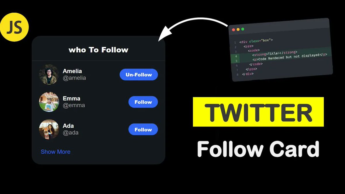 jscommand's tweet image. Twitter Follow Card Using HTML CSS &amp;amp; JavaScript

#javascript #html #programming #css  #webdeveloper #webdevelopment 

Watch Full Video = youtu.be/CMylHpSGqzA
