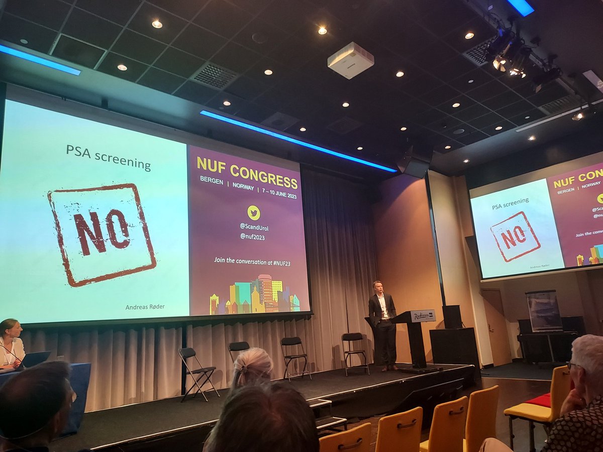 Yes or no to prostate cancer screening? Yesterday professor <a href="/andreasroder1/">Andreas Røder</a> argued for a no at in an excellent debate at the <a href="/nuf2023/">NUF2023</a> together with <a href="/SigridCarlsson/">Sigrid Carlsson</a>, <a href="/RannikkoAntti/">Antti Rannikko</a> <a href="/bratt_ola/">Ola Bratt</a>. Thanks for discussing the socioeconomic aspect as well 💪