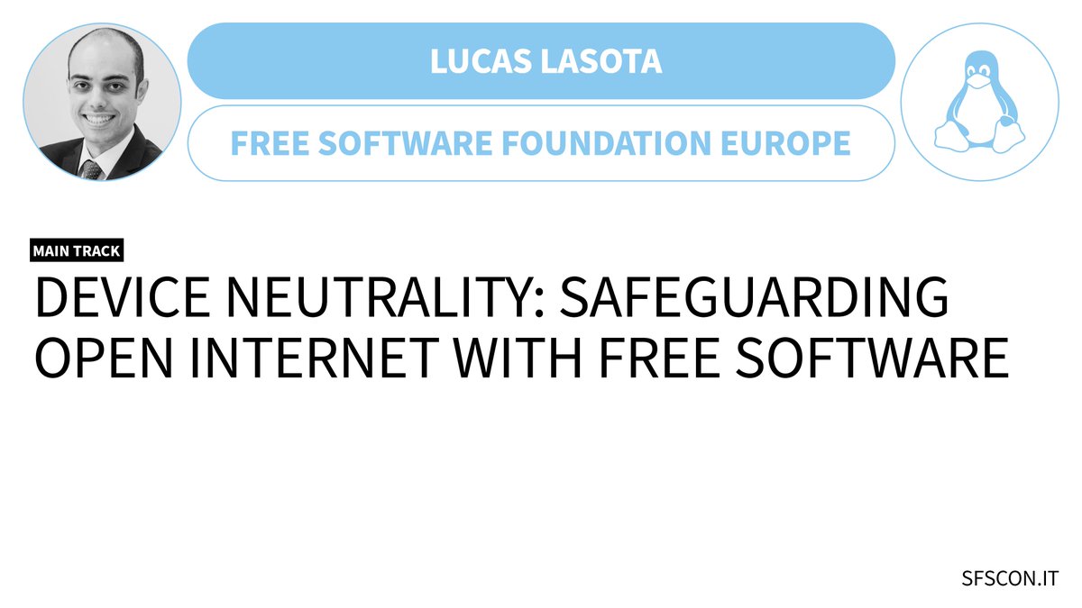 📹 Throwback - Watch #SFSCON22 speaker @LasotaLucas, Legal Team at @fsfe 

At last year #SFSCON he talked about “Device Neutrality: Safeguarding Open Internet with Free Software” 
📌 sfscon.it/talks/device-n… 

📝 Submit now your proposal for #SFSCON23 sfscon.it/call-4-speaker…