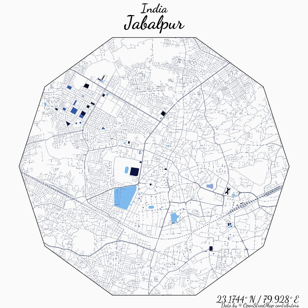 My city map #rcityviews #RShiny
Jabalpur city, India
Delftware theme 
#RStudio