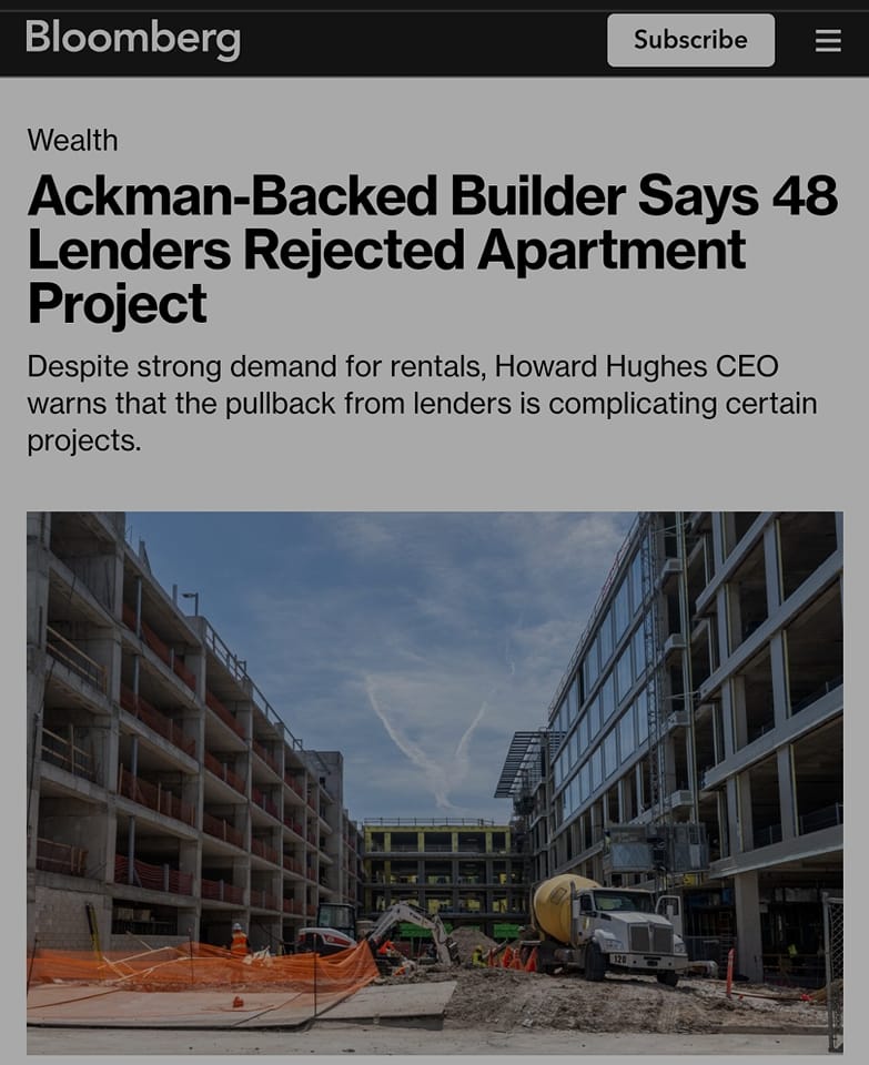 Howard Hughes Corp., led by hedge fund manager Bill Akman, is facing challenges securing funding for new housing projects as lenders are pulling back. 🏠💰 #RealEstate #FundingStruggles
🧵(1/3)