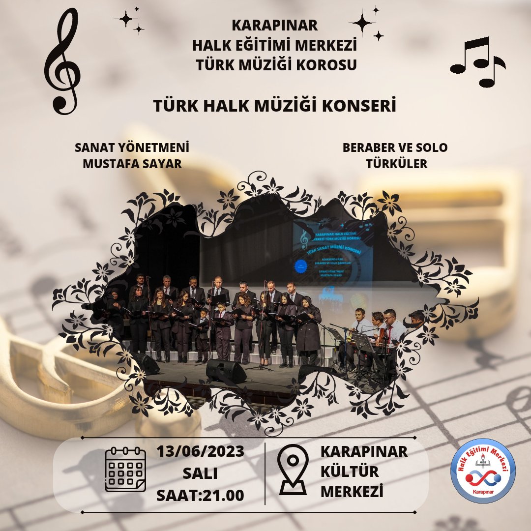 🎼Türk Müziği Koromuzun 13 Haziran Salı Günü Saat:21.00'de Kültür Merkezi'nde vereceği Türk Halk Müziği Konserine tüm halkımız davetlidir...🎙
<a href="/Yusuf__Tekin/">Yusuf Tekin</a> 
<a href="/gokhanmurat1/">Murat YİĞİT</a> 
<a href="/oguzcemmurat/">Oğuz Cem Murat</a> 
<a href="/ibrahimOnal84/">İbrahim ÖNAL</a> 
<a href="/aicalan/">Ahmet İçalan 🇹🇷</a> 
<a href="/ANbelge/">aydınbelge</a>