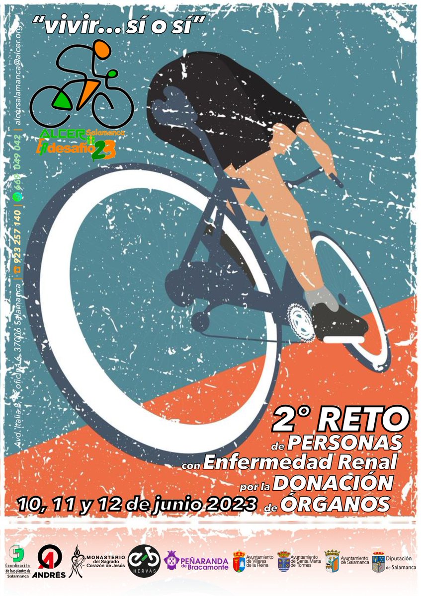 🚴 Ve a ver, mañana, en <a href="/villaresreina/">Ayuntamiento de Villares de la Reina</a>, 10 de #junio, la salida del 2º #Reto de Personas con #EnfermedadRenal por la #DonaciónDeÓrganos.