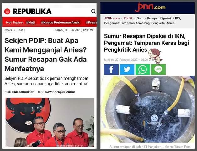 cobeh2022's tweet photo. Sekjen PDIP :
Buat Apa Kami Mengganjal Anies ?
Sumur Resapan Gak Ada Manfaatnya.
https://t.co/UqNBX1ze8j
.
Sumur Resapan Dipakai Di IKN,
Pengamat: Tamparan Keras Bagi Pengkritik Anies !
https://t.co/c2icKIO3p1 https://t.co/3ORl4OQI8h