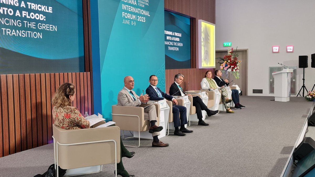 KumarKylychev's tweet photo. Happening now. The panel session "Turning a trickle into a flood: financing the #GreenFinance at @AstanaIntlForum. @UNDPKAZ supports @GovernmentKaz in implementing #GreenFinance toolbox-unlocking affordable #GreenFinance for SME's to #invest into green projects #RES #EnergyEff. https://t.co/uLFKKuevTs