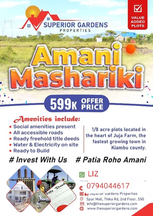 lizz_karanja's tweet photo. Mid year sale @ #SuperiorGardenproperties
1/8 acre plot at 599 K
#PatiaRohoAmani #AmaniMashariki @SUPERIORGARDEN3 #AmaniGardens #MyDreamHouse #MainaAndKingangi Ukishakula Rent #FlyWithUBACard "MASTERCARD" https://t.co/JZnTZI5Ry0