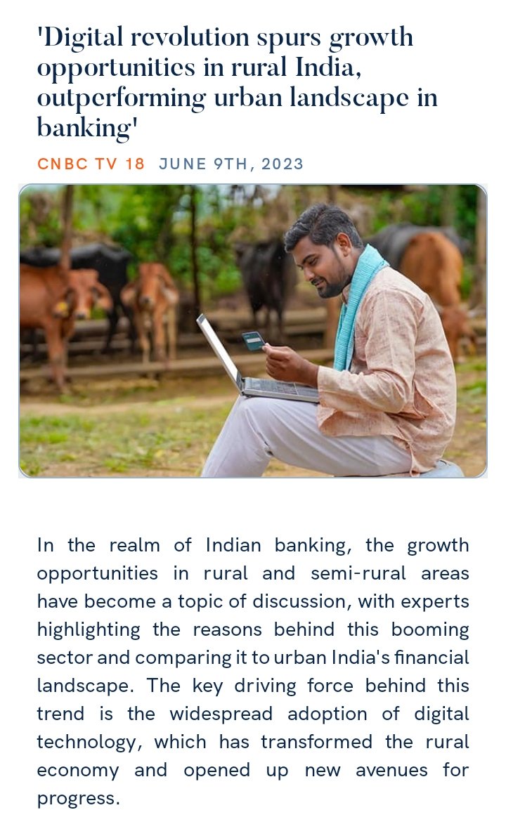 'Digital revolution spurs growth opportunities in rural India, outperforming urban landscape in banking'
https://t.co/KuDh54Kpl6 https://t.co/s6ca0h9Lz5