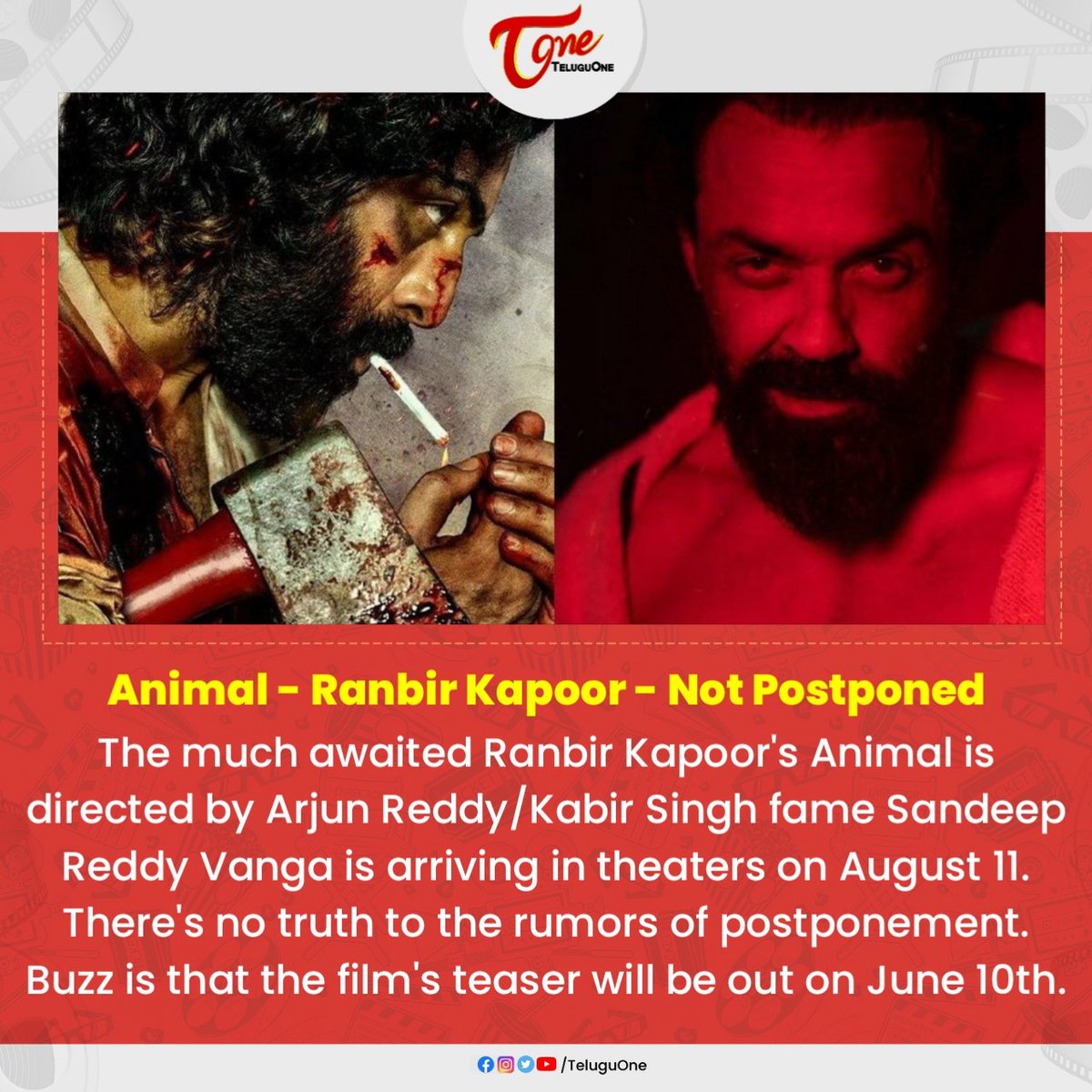 #Animal not postponed

The film will be releasing on August 11th as announced

#SandeepReddyVanga #RanbirKapoor #RashmikaMandanna #BobbyDeol #AnilKapoor