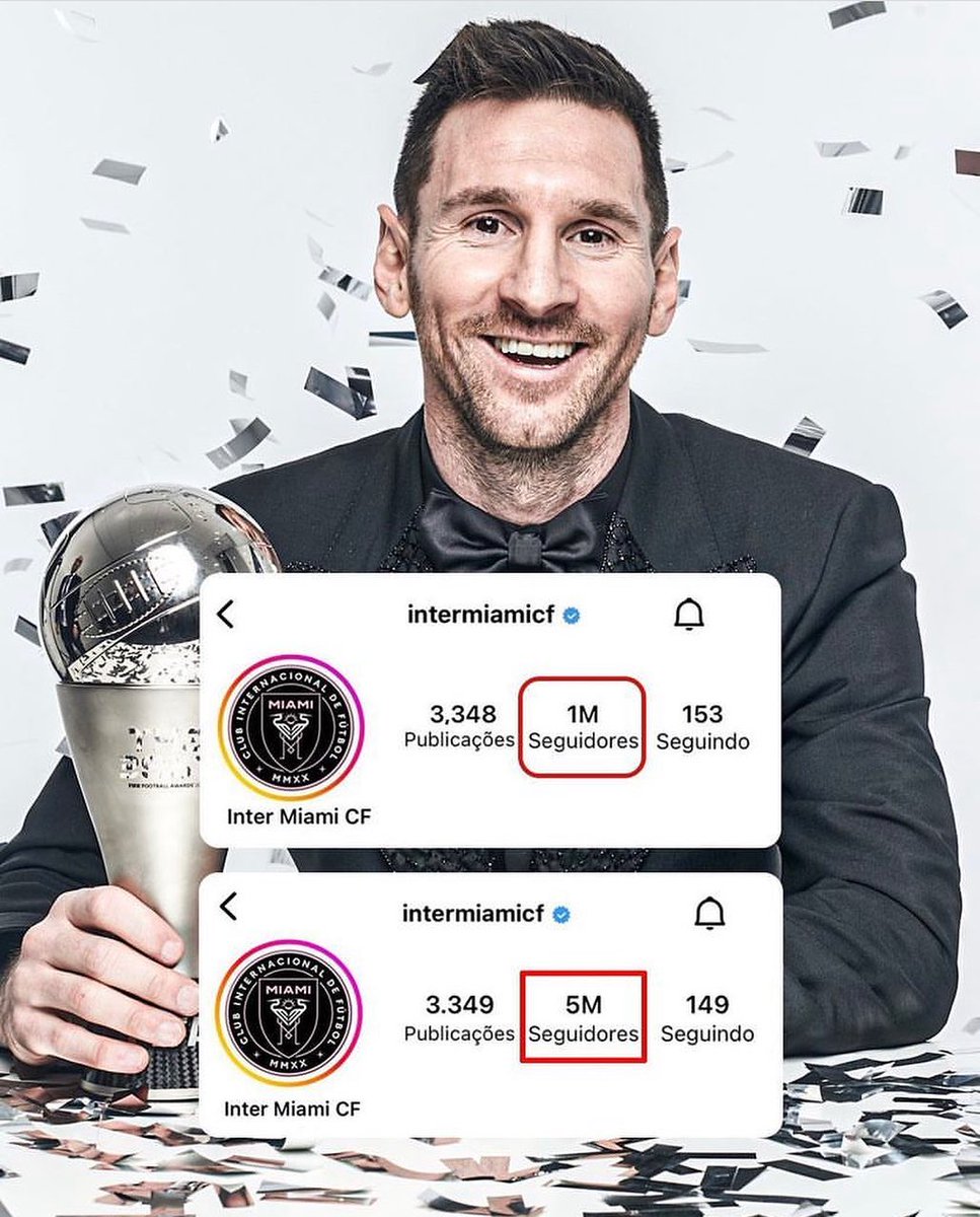 メッシ加入報道の後、一夜にしてインテルマイアミのインスタフォロワー数が100万人から500万人に急増📈🤯