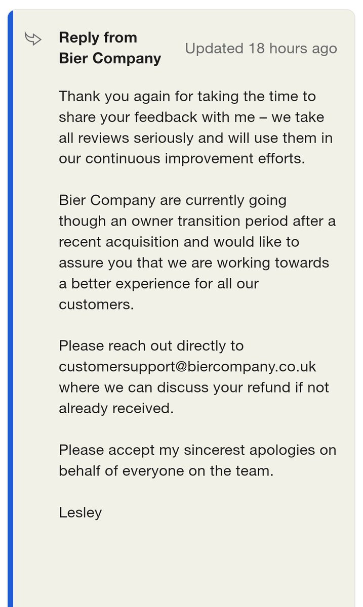 It appears the new @biercompany owners are taking customer support seriously, to make up for the previous owner's horrendous behaviour

If you have any issues please email customersupport@biercompany.co.uk