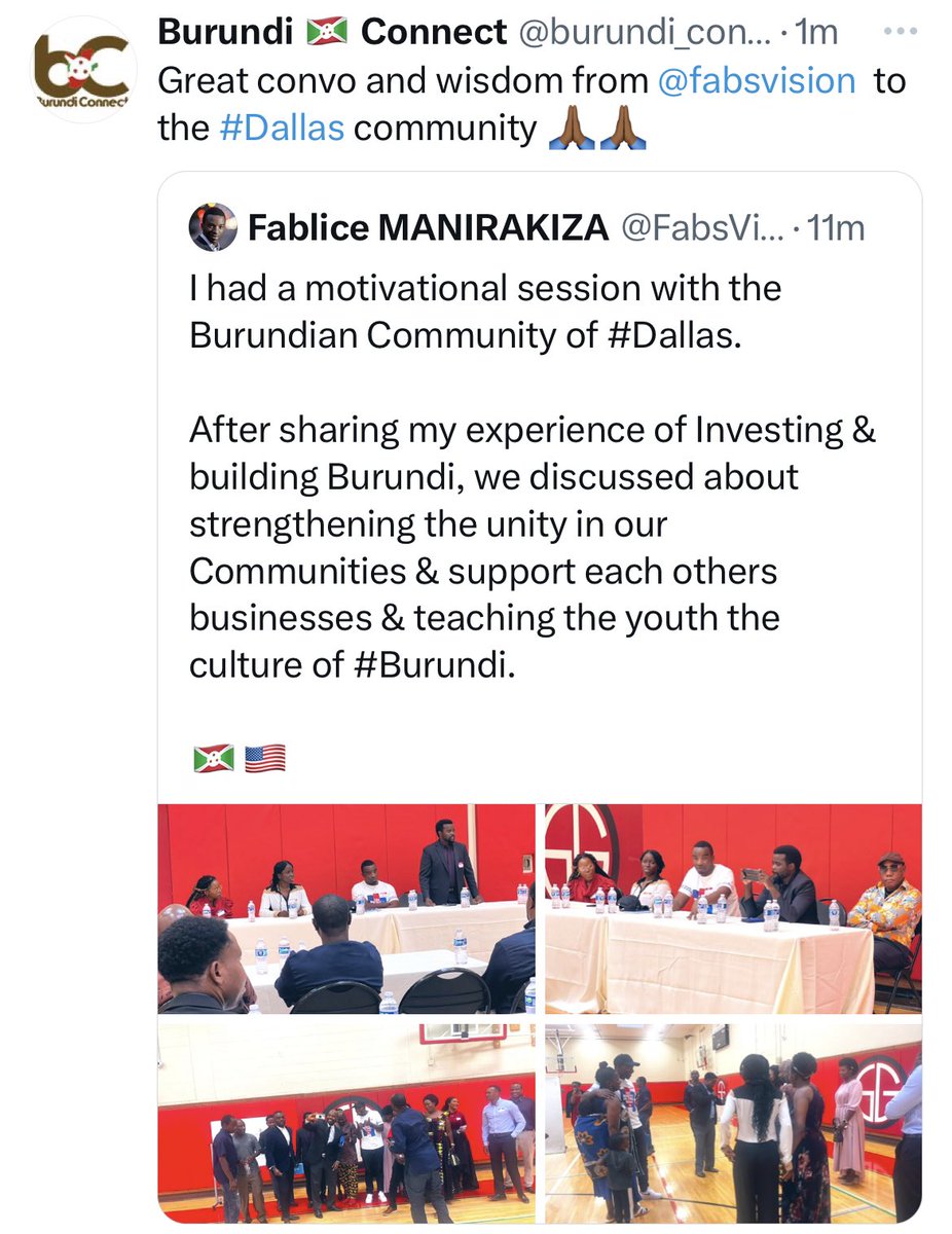 FabsVision's tweet photo. I had inspirit exchanges with #BurundianDiaspora communities in USA about our contribution into Burundi’s development. 

There is a huge patriotic love &amp; willingness to transformation Burundi. 

My next world tour will include: Canada, USA, UK, Swidden &amp; Australia.

🇧🇮🇺🇸 https://t.co/0Lj350adHb