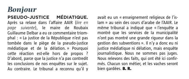 Après sa relaxe dans l’affaire AAIR, « la pseudo justice médiatique et la délation », une effarante saillie du maire de Roubaix, aux accents trumpiens.