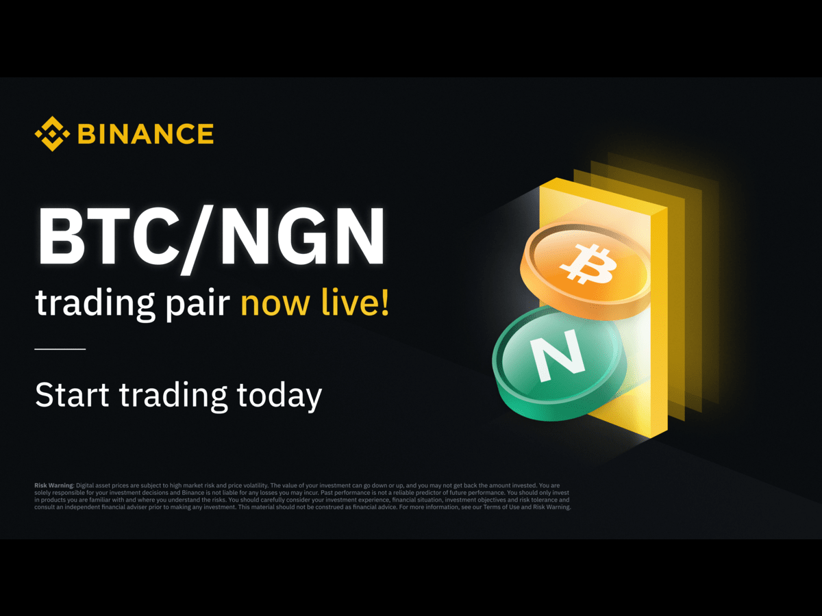 BinanceAfrica's tweet photo. 🇳🇬Binancians, BTC/NGN trading pair is now live on #Binance.

Start trading ➡️ https://t.co/v4VraOxYi7 https://t.co/v7yr7GMhEn