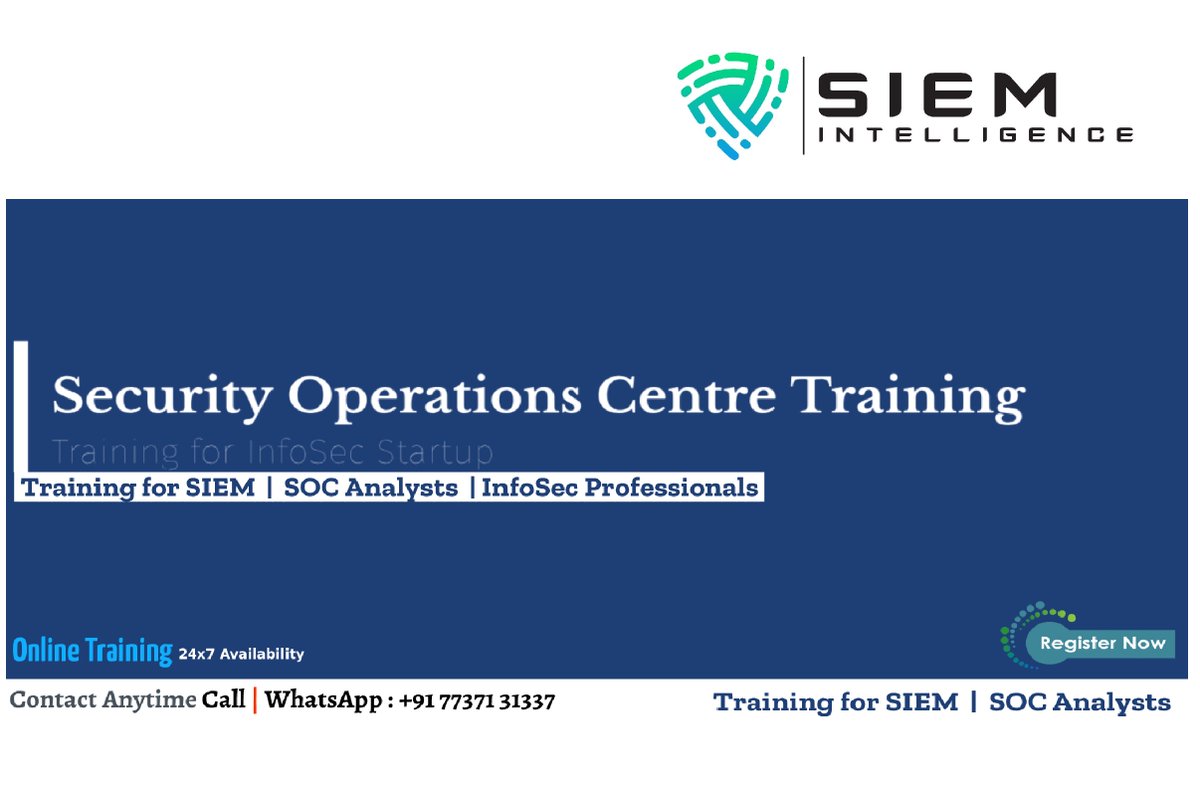 siem_intel's tweet photo. Free Interactive Webinar for aspiring SOC Analysts by SIEM Intelligence!  #webinar #siemintelligence

When: 10 June, Saturday 
Time: 8 - 9 pm (India Time)

👉 Register now today: https://t.co/IBSxfuPCuY

👉 What is included in the #SOC #Analyst Training?: https://t.co/ZkCPDvWPye https://t.co/w0DMCVVSic