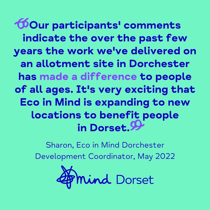 DrAndyMayers's tweet photo. I love what we're doing at @DorsetMind with our ecotherapy project #EcoinMind. A great way to maintain mental wellbeing and do something positive for our environment
@DorsetWildlife @bournemouthuni @Bournemouth_Psy @SUBUBournemouth @HealthyDorset @Natures_Voice @DorsetCouncilUK https://t.co/hmzAFyrV5U
