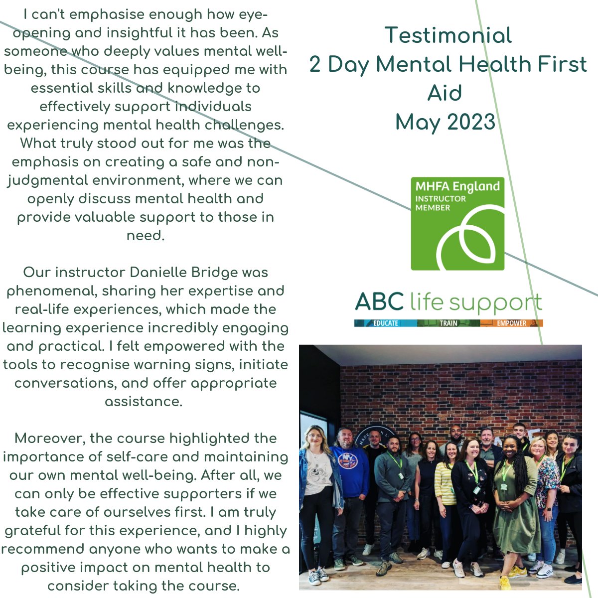 Knowing that our training makes this sort of impact with our learners is why we do what we do. 

#mhfaengland
#mentalhealthfirstaid
#impact