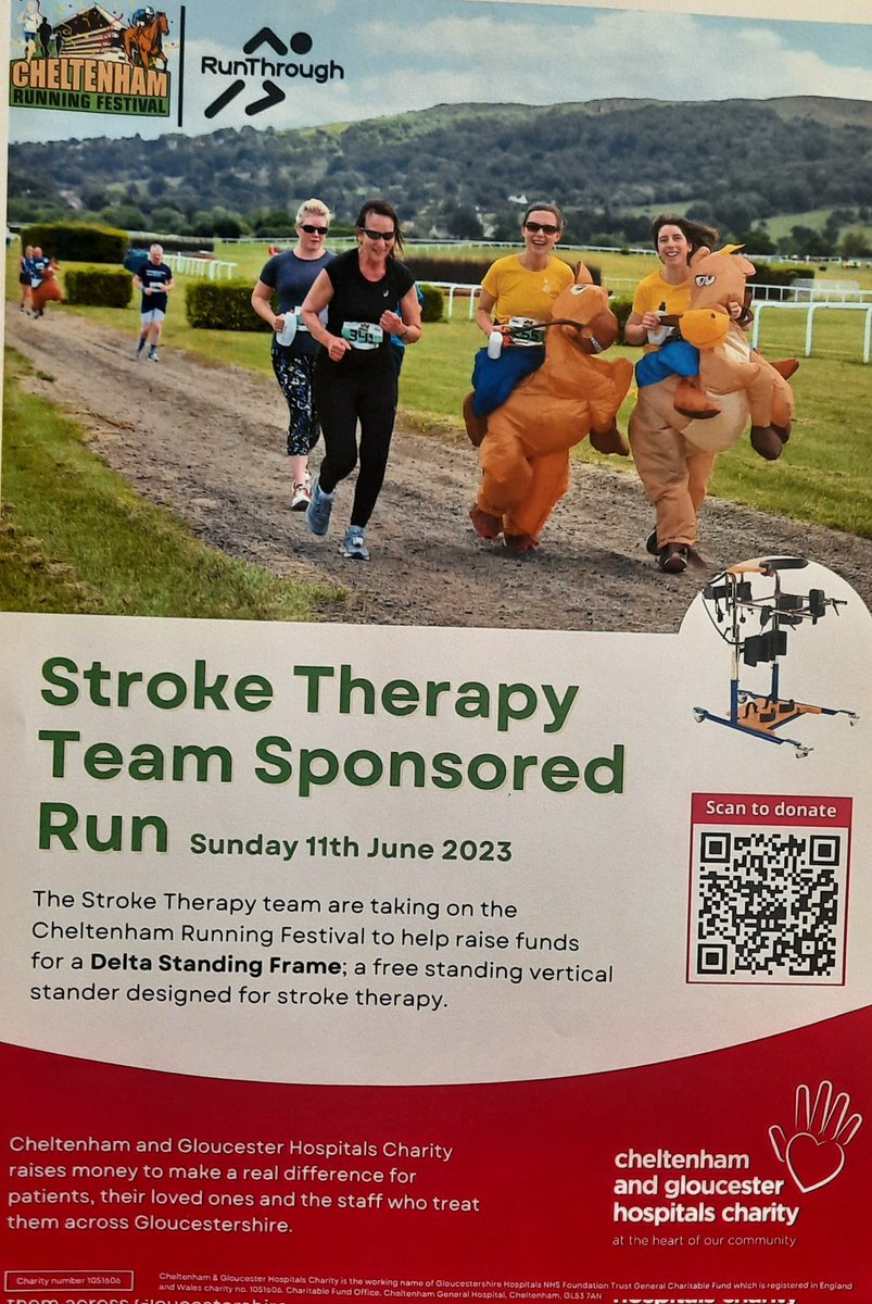 The very best of luck to all those participating in Sundays events. Thank you for your efforts. We know how valuable this equipment will be to our patients. #strokerehab @Gloshosptherapy @gloshospitals