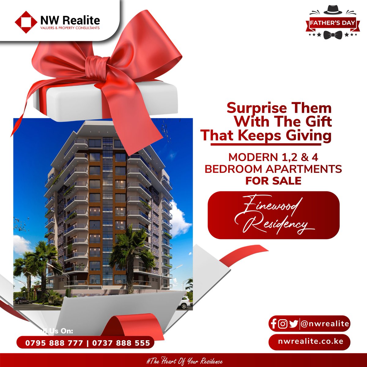 As Father's Day approaches remember not only is gifting real-estatea a smart financial investment,but it is also a gift that can be passed down from generation to generation.
To find out more;Call Us!
0737 888 555|0795888777
nwrealite.co.ke/properties
#NWRealite #WeTouchItWeAddValue