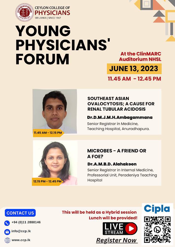 ccphysicians's tweet photo. The Young Physicians’ Forum for the month of June will take place on the 13th June, 2023 from 11.45am to 12.45am at  the ClinMARC Auditorium, NHSL. 

If you wish to join us virtually, you can join using the following registration link: https://t.co/1htz7WdGhk https://t.co/38X2h6ABUa