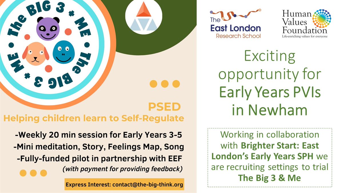 🌟Exciting opportunity for PVIs in #Newham 

📷We are recruiting six PVIs who have registered #children from the age of 3-5 years old.
   
📷Link for more info: the-big-think.org/the-big-3-me

#strongerpracticehub #earlyyears #ncb #abrighterstart #eyfs