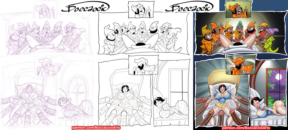 This is my process for Snowden White, produced FemDomAndBeyond. This is page 16 of a big comic I did the art for. It was a lot of fun. If you want to see more like this or commission your own, visit patreon.com/BoccaccioArts #Femdom #bbc