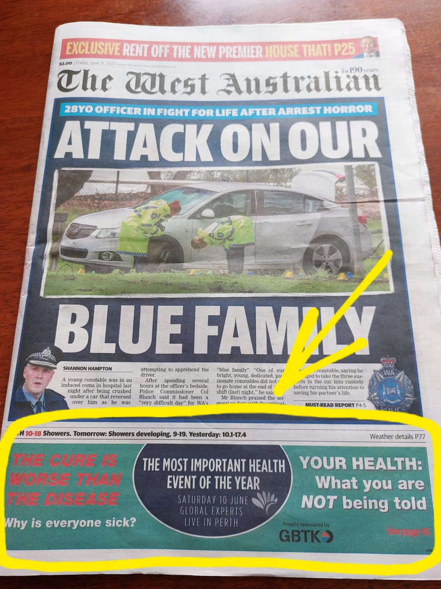 DrAseemMalhotra's tweet image. BREAKING :

Front page The West Australian Newspaper features the big health event taking place tomorrow in Perth.

‘THE CURE IS WORSE THAN THE DISEASE’

The REAL truth on what’s driving the pandemic of chronic disease continues to reach millions.

This is 🔥

Let’s do this 👊