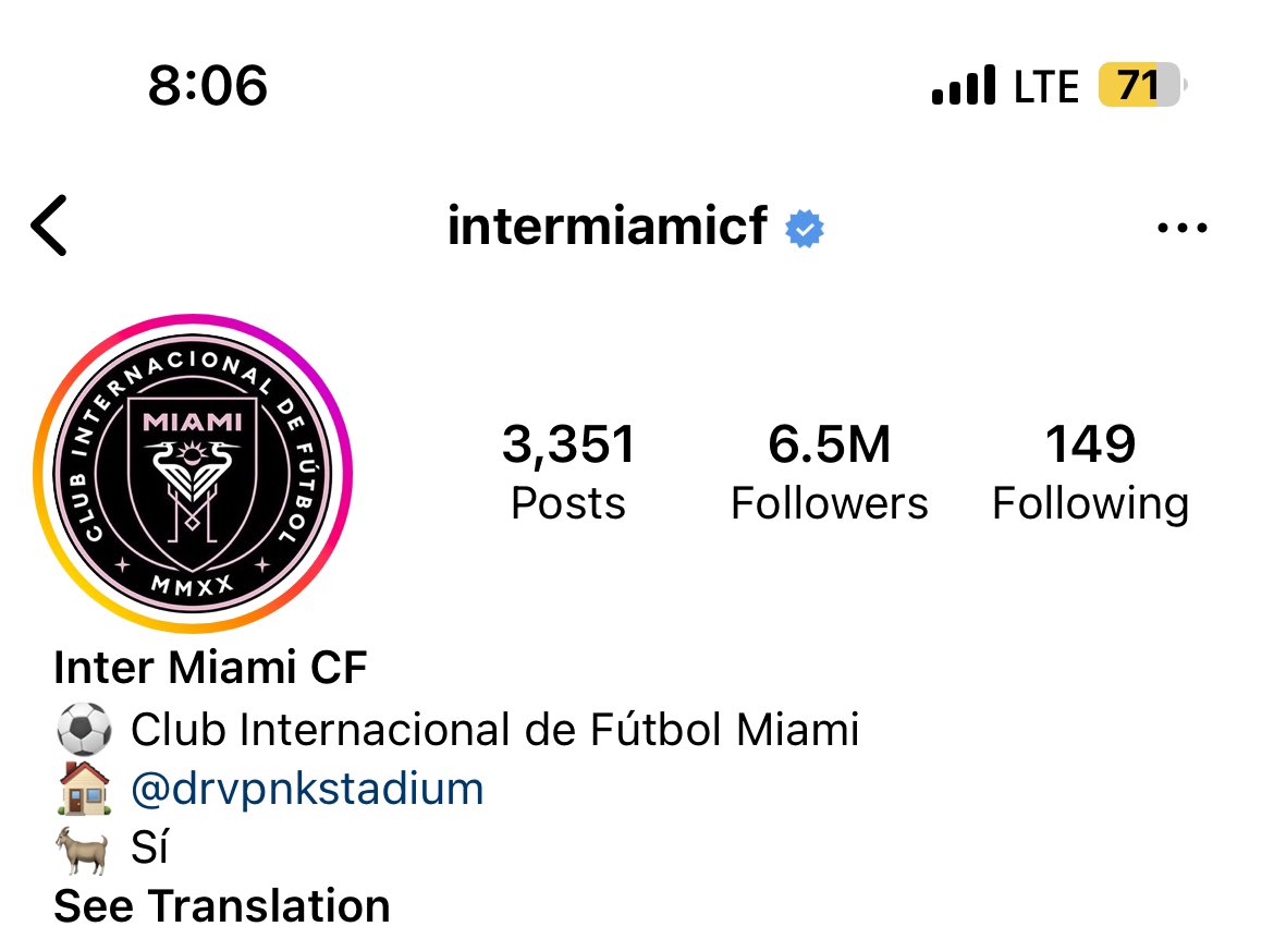 🚨 UPDATE: Inter Miami is at 6.5M followers now…

Lionel Messi >>>>