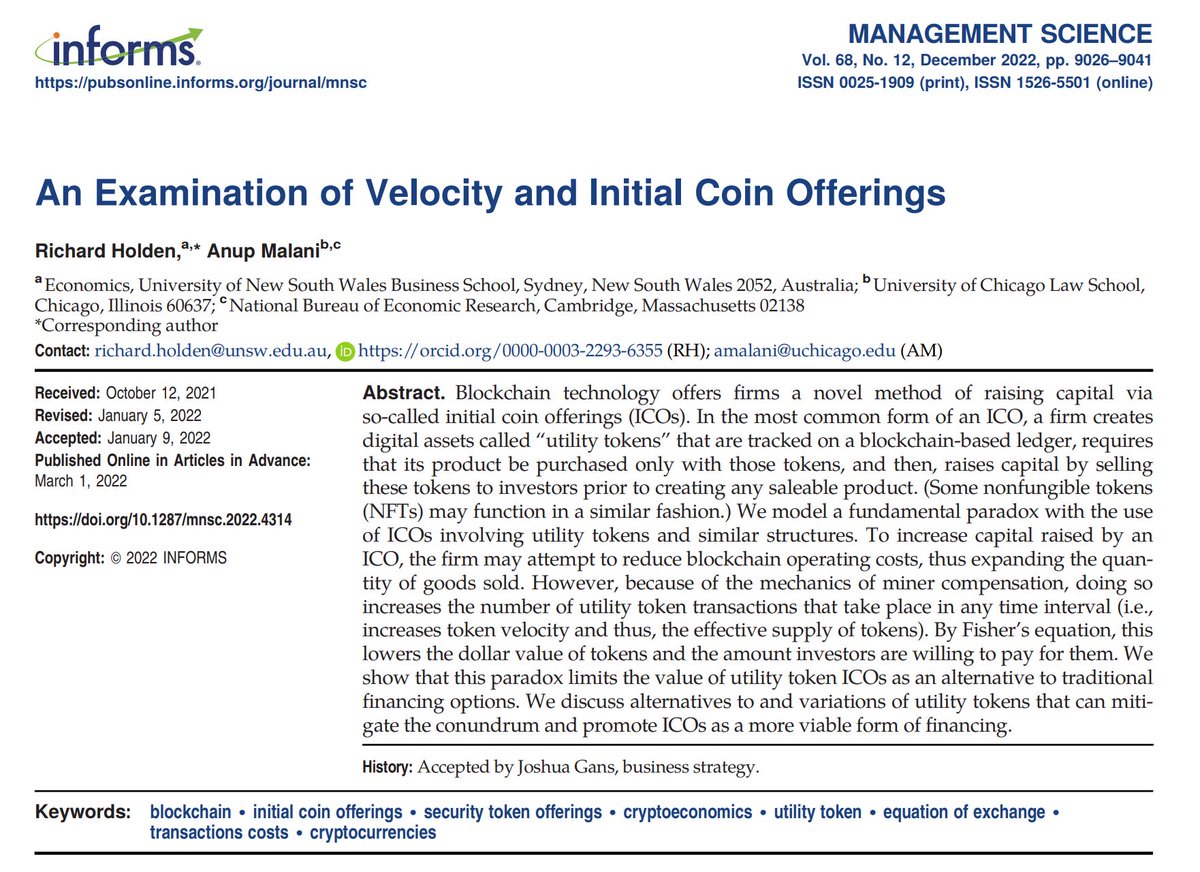 VidaRazbani's tweet photo. There is a paradox and limitation in raising capital through blockchain technology:

‼️Reducing blockchain operating costs to increase goods sold can decrease token value...

Check out the researchers solutions:   https://t.co/eH86kmzBUe https://t.co/o0wsOG7mJo