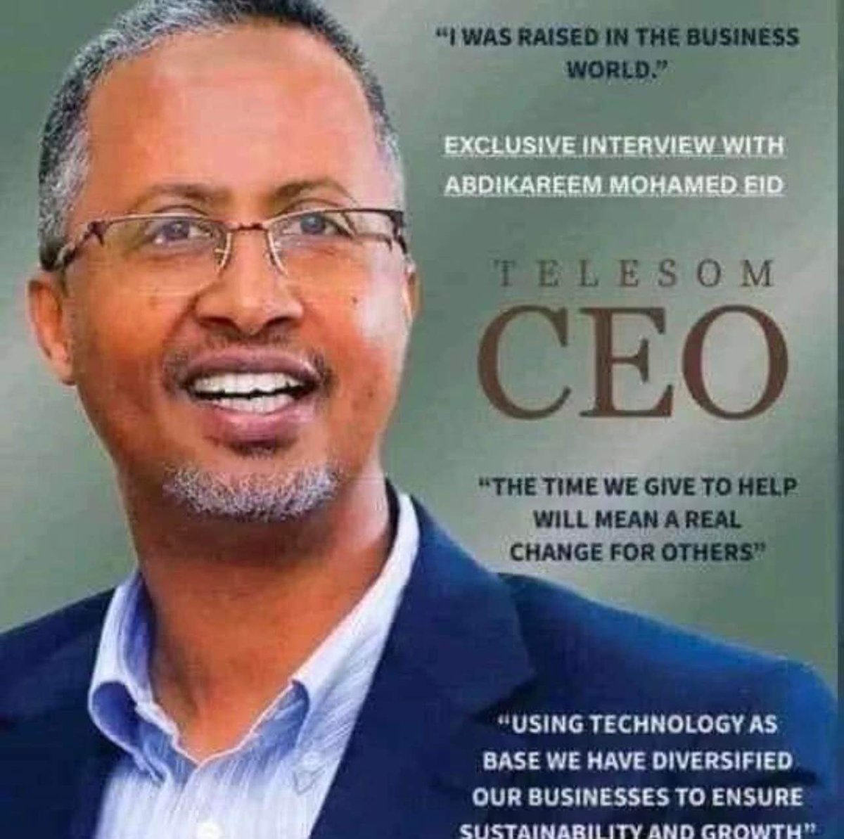 CEO and Chairman of Telesom Communications Abdikariim Mohammed Eid. Is at the vanguard of innovation in telecommunications. Introducing services like ZAAD mobile money enabling millions of bankless people to use their mobile phones as accounts.