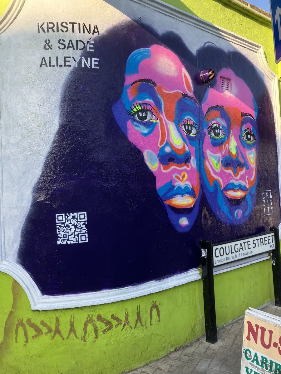 JaneCanDoSE4's tweet image. The mural by the fab @Crazivity now complete &amp;amp; is another unique &amp;amp; colourful street art piece by Roxanne. It’s part of  #BlackIcons project for @BrockleyMax &amp;amp; shows the amazing Alleyne sisters Kristina &amp;amp; Sadé who founded dance company @AlleyneDance in 2014 #InspiringLocalWomen