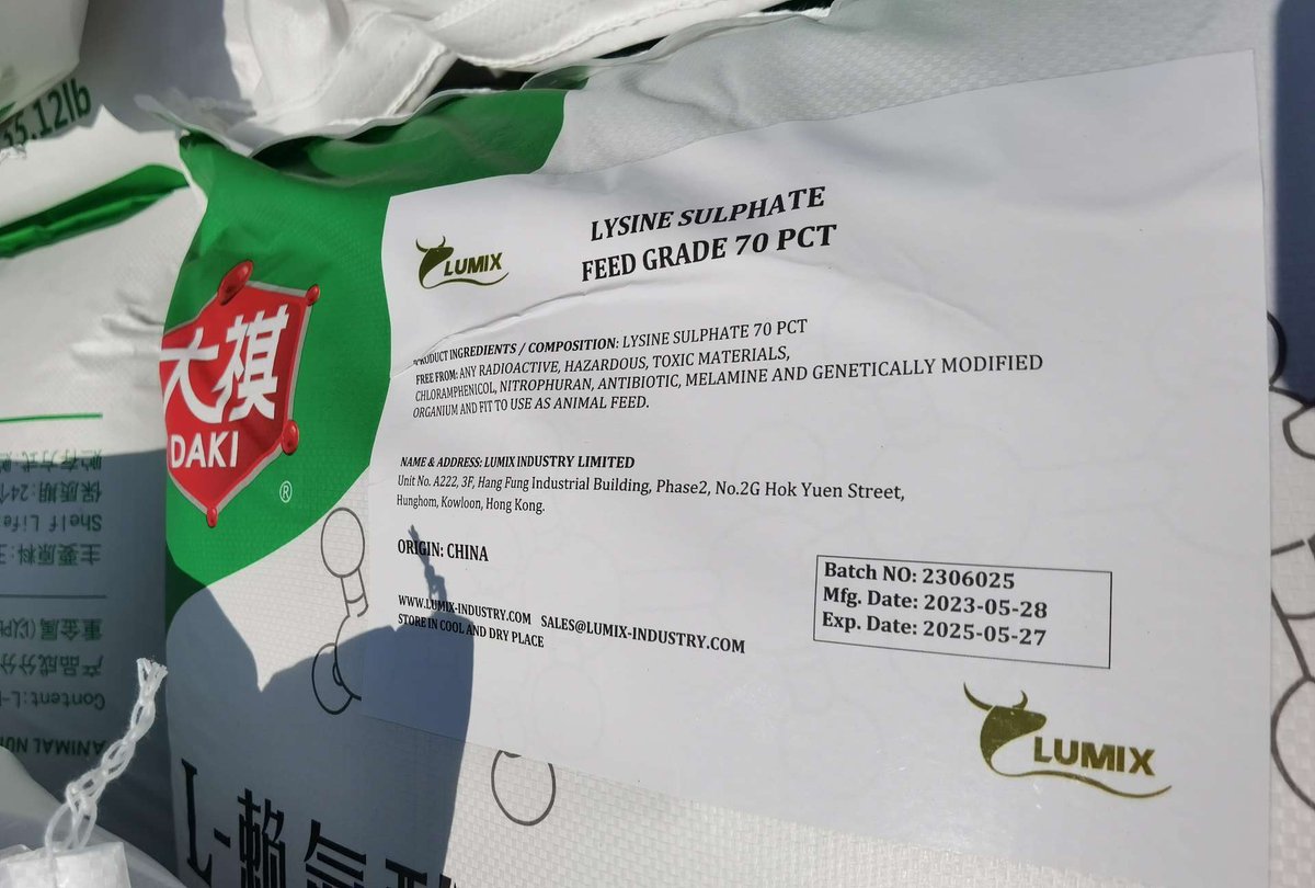 Lysine HCL price increase slightly, threonine increase a lot, pls pay attention to lysine sulphate also🤧

Lumix Industry Limited
👉inbox me for latest price
📫lulu@lumix-industry.com
📞+8615605171879(WhatsApp)

 #lysinesulphate #lysinesulphate70 #lysinesulphate55 #evonik