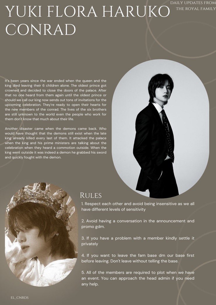 ㅤ

      𓍢ִ໋🌷͙֒  THE ROYAL FAIRY 、 YUKI.⠀ ⠀ ⠀
        ⠀    
is now affilliated with THE CONRADS @el_cnrds ִ ࣪𖤐

   ͏͏͏͏͏͏