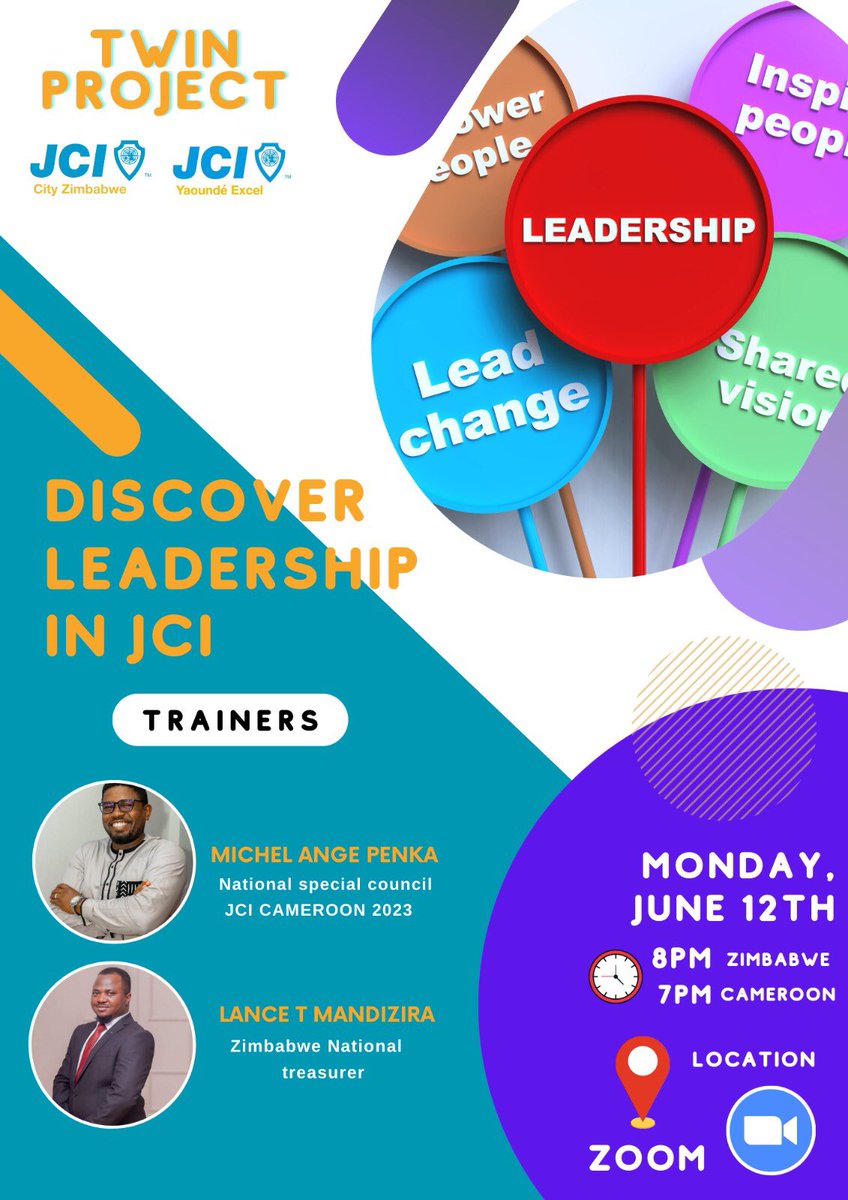 JciYaoundExcel's tweet photo. Twin project 
Discover Leadership in JCI
Coming soon… @JCICityZimbabwe 

#JCI #BeBetter #InvestWithPassion #LeadingByAction #GuidedByPurpose 
#JCIleaders #Twinningprojet #JCI https://t.co/4LFOaZvhxB