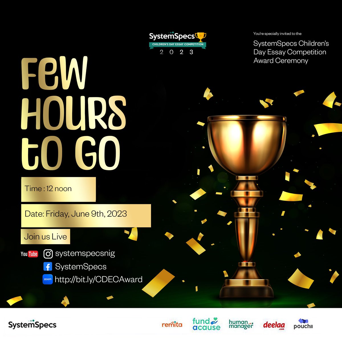 SystemSpecsNig's tweet photo. The day we’ve all been waiting for is finally here🥳🥳
We're super excited to celebrate with you!💃🏾💃🏾
Join us LIVE on Instagram, YouTube, and Facebook, or register to stream on Zoom by clicking the link in our bio.
Don’t miss out on this special moment😊
#SystemSpecsCDEC https://t.co/hNnkIFDrvd