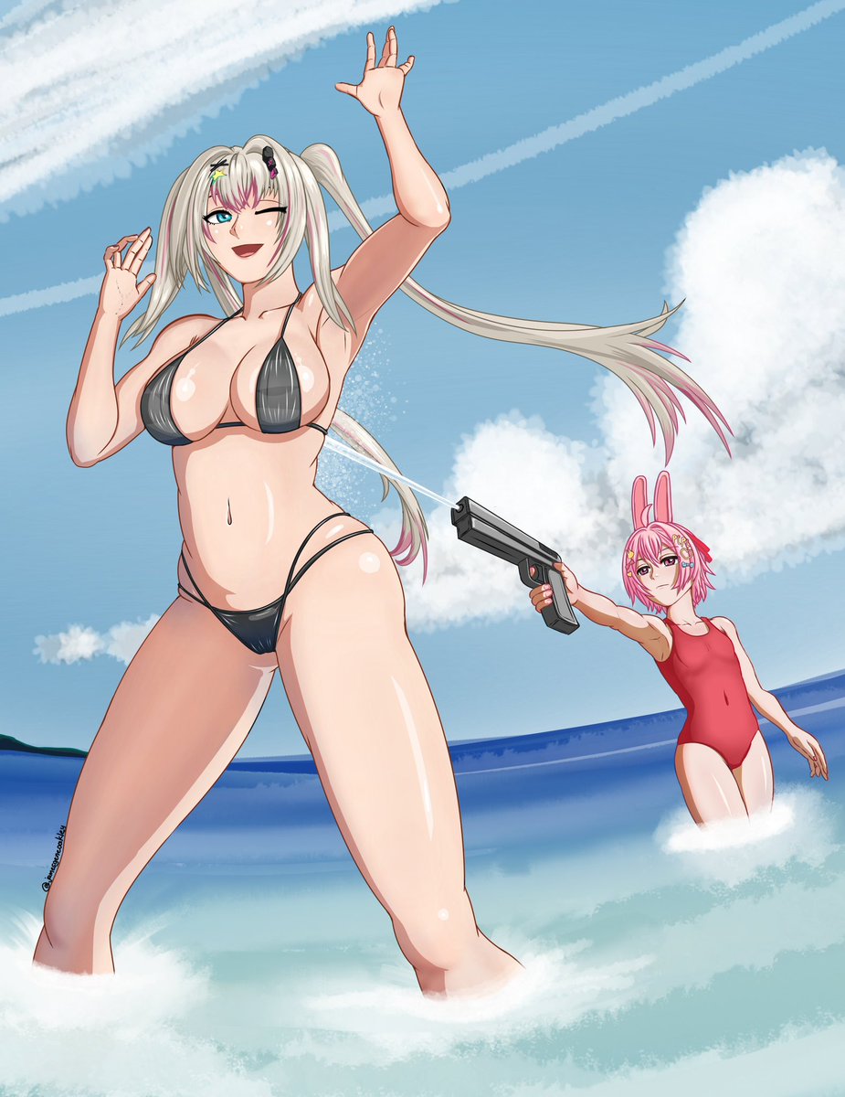 @rinkouashelia innocently assuming they’re both having fun while @pipkinpippa internally shoots up a Walmart for being dragged to the beach when she’d rather be anywhere else.

A bit of #ashelewd & #MMOARTPG done in #infinitepainter on my #TabS8