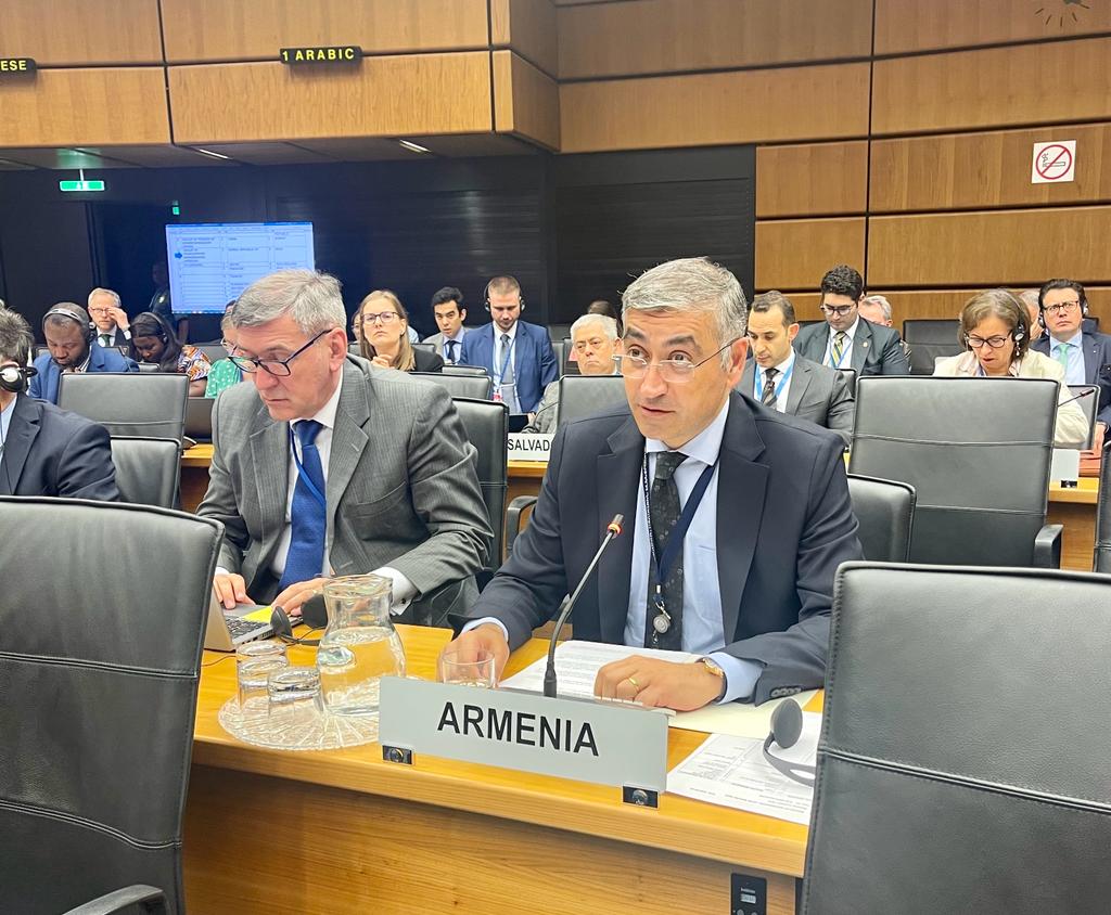 ARMEmbVienna's tweet image. Lors du Conseil des gouverneurs de #AIEA @ArmenS_Papikyan a fait une déclaration au nom et en tant que Président du #GAF sur l'importance de la promotion du #Multilinguisme et a salué l'Agence pour ses efforts et progrès, en encourageant à prendre de nouvelles mesures à cet égard