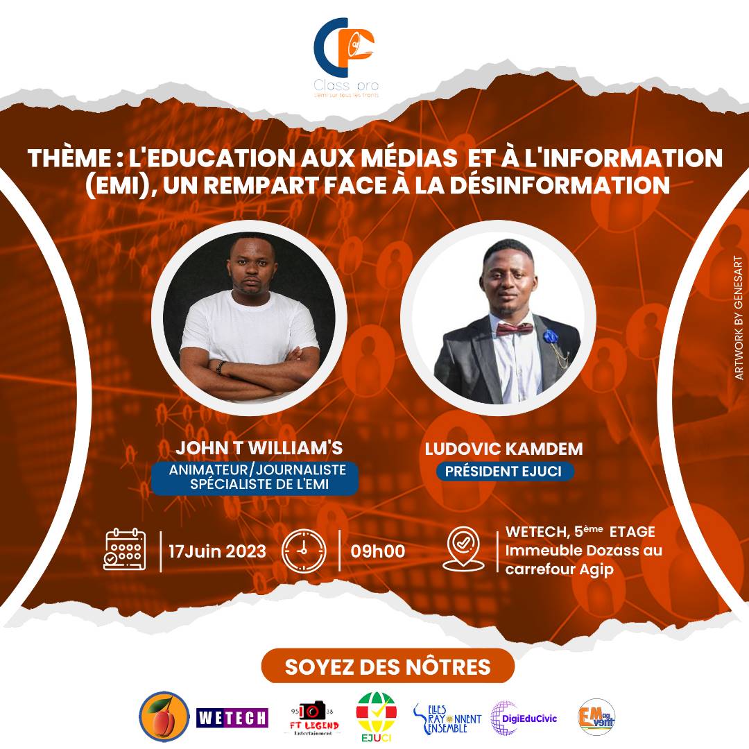 🛑Pour un développement de l'esprit critique des jeunes afin de faire face à la #désinformation, <a href="/237ClassPro/">CLASS PRO 🇨🇲</a> en partenariat avec <a href="/digieducivic1/">DigiEduCivic</a> organise une #causerie 📅 ce samedi, 17 juin 2023 à la salle de <a href="/Wetech_Org/">Wetech</a>  5eme étage immeuble dozass au carrefour agip.