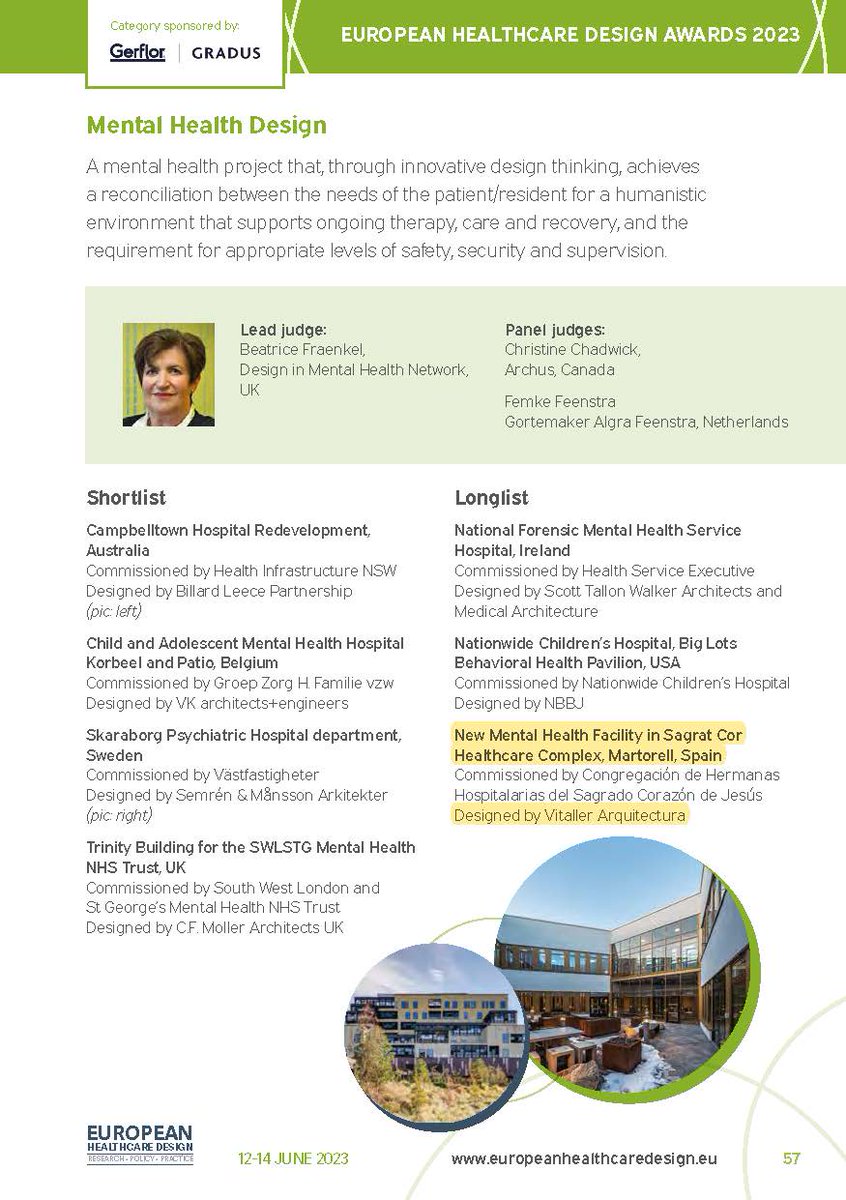 Els propers dies 12-14 de juny participarem al #congrés #EHD2023 a #London, al costat de <a href="/evaroense/">Eva Roense</a> i <a href="/avitsan/">🎗 Albert Vitaller</a>, <a href="/Vitallerarq/">Vitaller</a>
En aquesta ocasió, estem especialment agraïts de la invitació i d'haver estat seleccionats per als #premis de #mentalhealthdesign.

Gràcies!
<a href="/SALUS_Global/">SALUS</a>