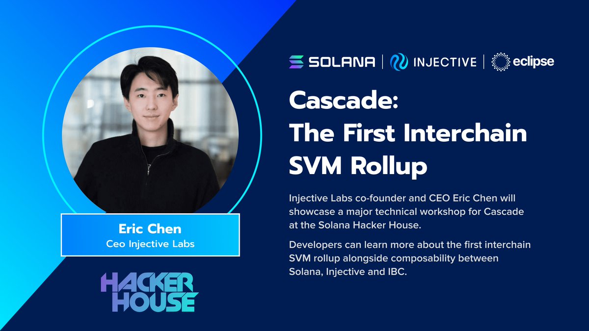 🔥Injective Labs co-founder and CEO @ericinjective will showcase a major technical workshop for Cascade at the Solana Hacker House

Developers can learn more about the first interchain #SVM rollup alongside composability between @solana, @Injective_ and IBC

📅06.09.23

#inj $inj