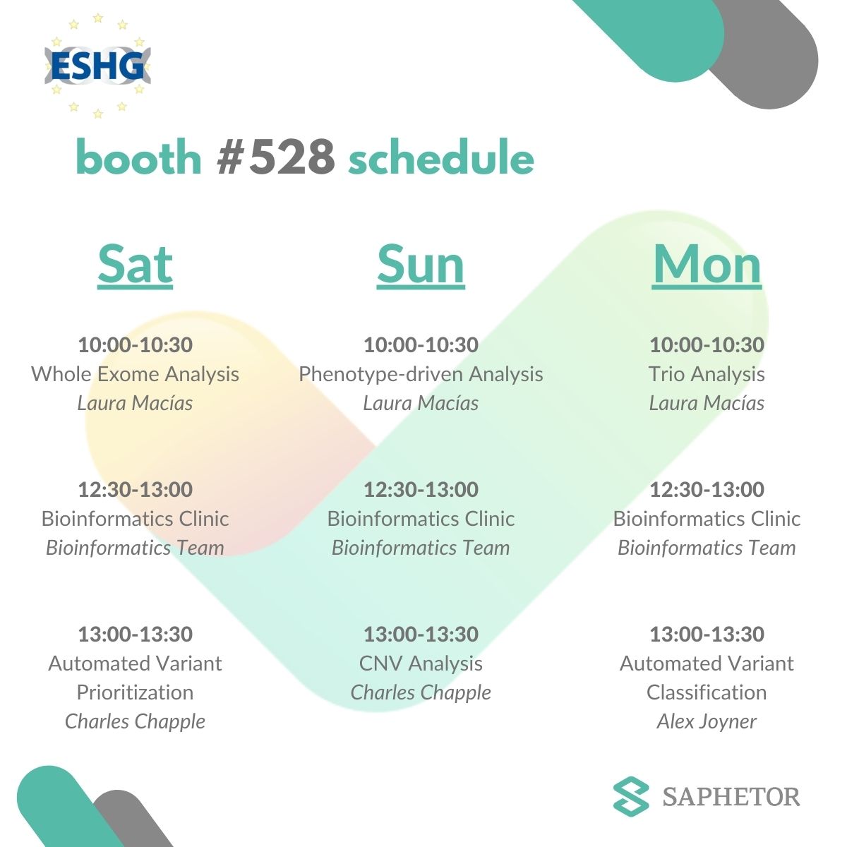 #ESHG is finally here! 📅 We've got a packed schedule for booth #528 📅 Drop by to say hello, grab some chocolates, and talk #NGS analysis.