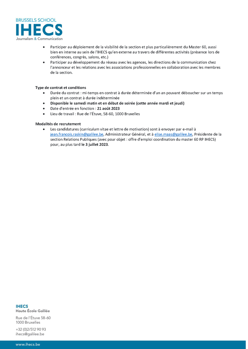 ihecs's tweet photo. 📣 Recrutement 📣
Nous recherchons un Coordinateur pour notre nouveau Master 60 en Relations Publiques 👇 https://t.co/WslETeDNLP